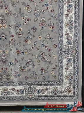 فرش کلاسیک 700 شانه طرح افشان ژینوس رنگ فیلی ترمه ای کاشان حاشیه