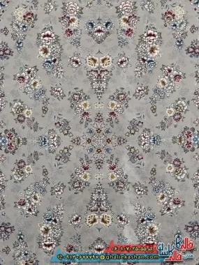 فرش کلاسیک 700 شانه طرح افشان ژینوس رنگ فیلی ترمه ای کاشان زمینه