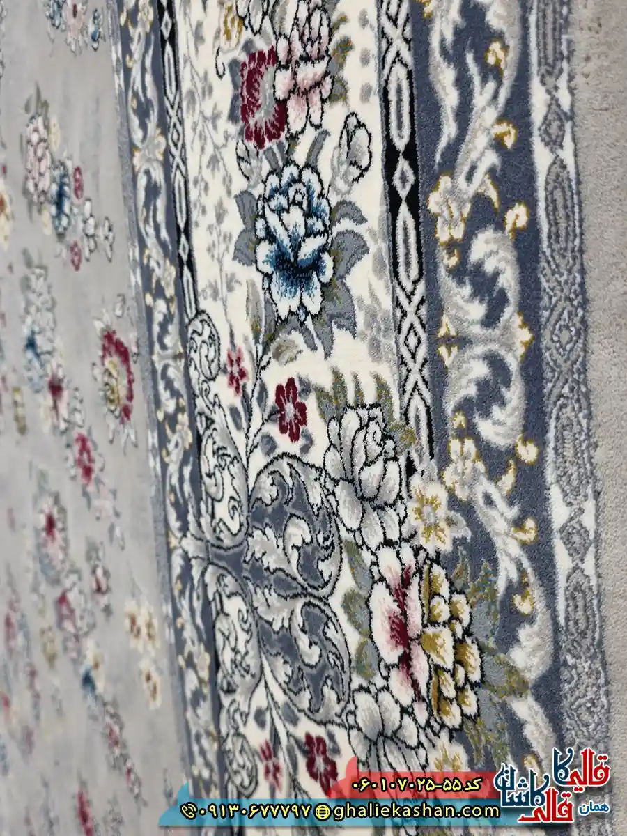 فرش کلاسیک 700 شانه طرح افشان ژینوس رنگ فیلی ترمه ای کاشان نزدیک