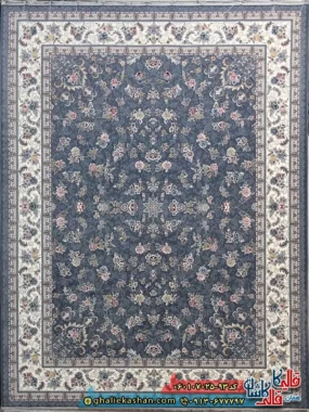 فرش کلاسیک 700 شانه طرح افشان گیلدا رنگ طوسی دودی کاشان