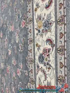 فرش کلاسیک 700 شانه طرح افشان گیلدا رنگ طوسی دودی کاشان نزدیک