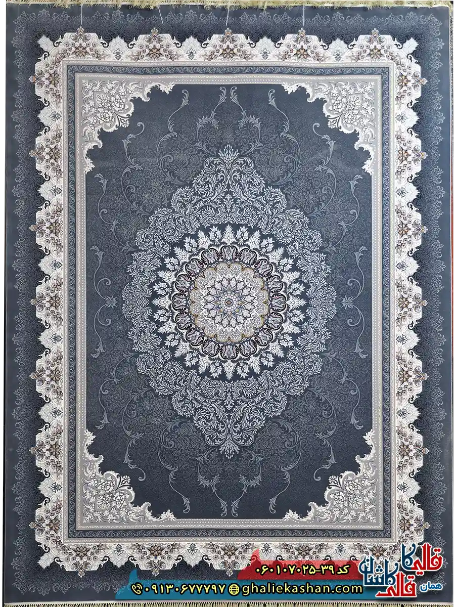 فرش کلاسیک 700 شانه طرح دلاریس رنگ طوسی دودی کاشان اصلی