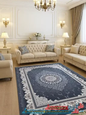 فرش کلاسیک 700 شانه طرح دلاریس رنگ طوسی دودی کاشان