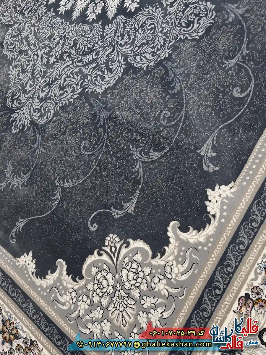 فرش کلاسیک 700 شانه طرح دلاریس رنگ طوسی دودی کاشان نزدیک 2