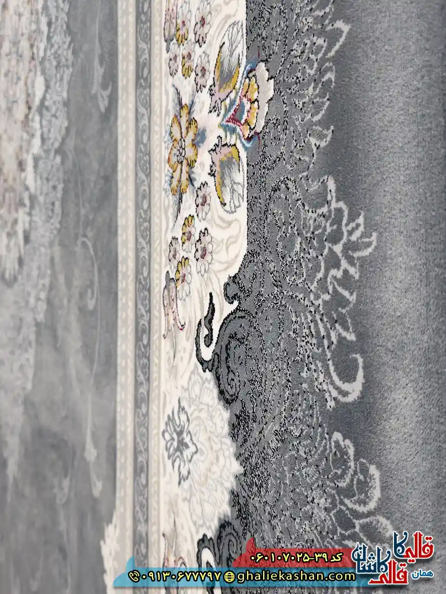 فرش کلاسیک 700 شانه طرح دلاریس رنگ طوسی دودی کاشان نزدیک