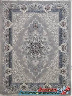فرش کلاسیک 700 شانه طرح دنیز رنگ فیلی ترمه ای کاشان اصلی