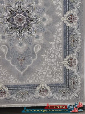 فرش کلاسیک 700 شانه طرح دنیز رنگ فیلی ترمه ای کاشان حاشیه
