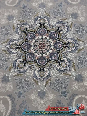 فرش کلاسیک 700 شانه طرح دنیز رنگ فیلی ترمه ای کاشان زمینه