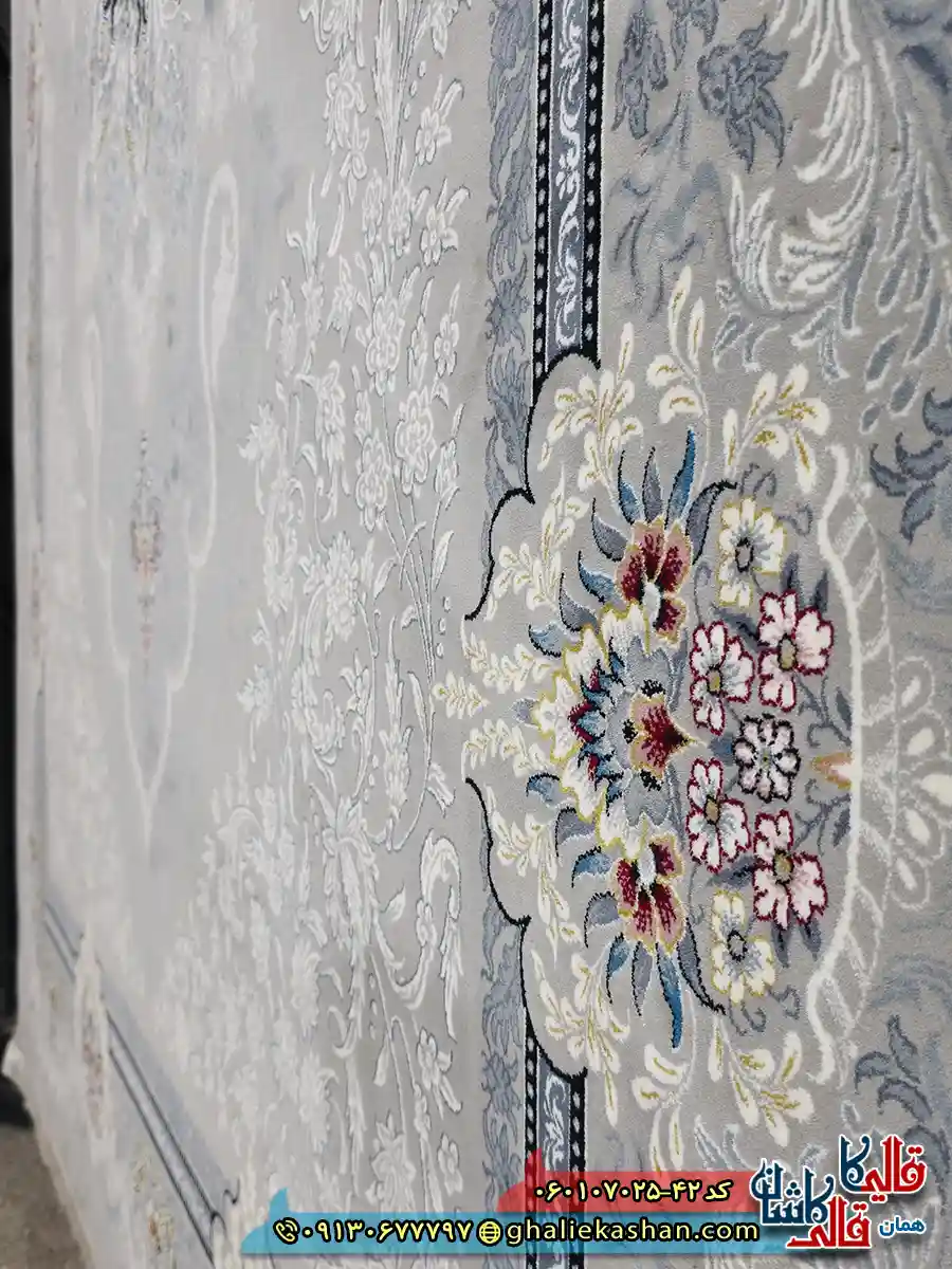 فرش کلاسیک 700 شانه طرح دنیز رنگ فیلی ترمه ای کاشان نزدیک