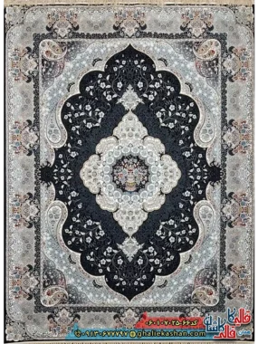 فرش کلاسیک 700 شانه طرح سوگند رنگ سرمه ای کاشان