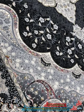 فرش کلاسیک 700 شانه طرح سوگند رنگ سرمه ای کاشان نزدیک 2