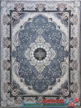 فرش کلاسیک 700 شانه طرح سوگند رنگ طوسی دودی کاشان