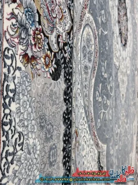 فرش کلاسیک 700 شانه طرح سوگند رنگ طوسی دودی کاشان نزدیک