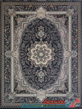 فرش کلاسیک 700 شانه طرح هما رنگ طوسی دودی کاشان