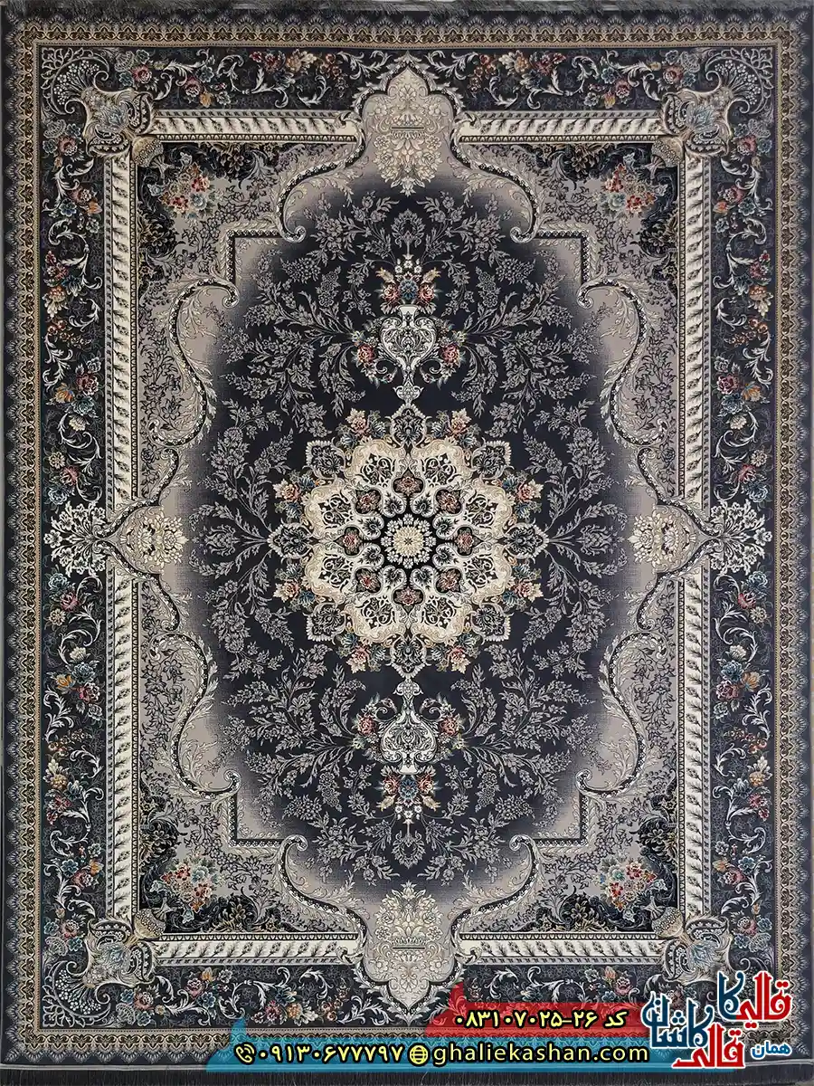 فرش کلاسیک 700 شانه طرح هما رنگ طوسی دودی کاشان اصلی فرش کلاسیک 700 شانه طرح هما رنگ طوسی دودی کاشان اصلی