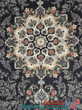 فرش کلاسیک 700 شانه طرح هما رنگ طوسی دودی کاشان زمینه