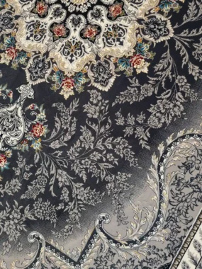 فرش کلاسیک 700 شانه طرح هما رنگ طوسی دودی کاشان نزدیک 2