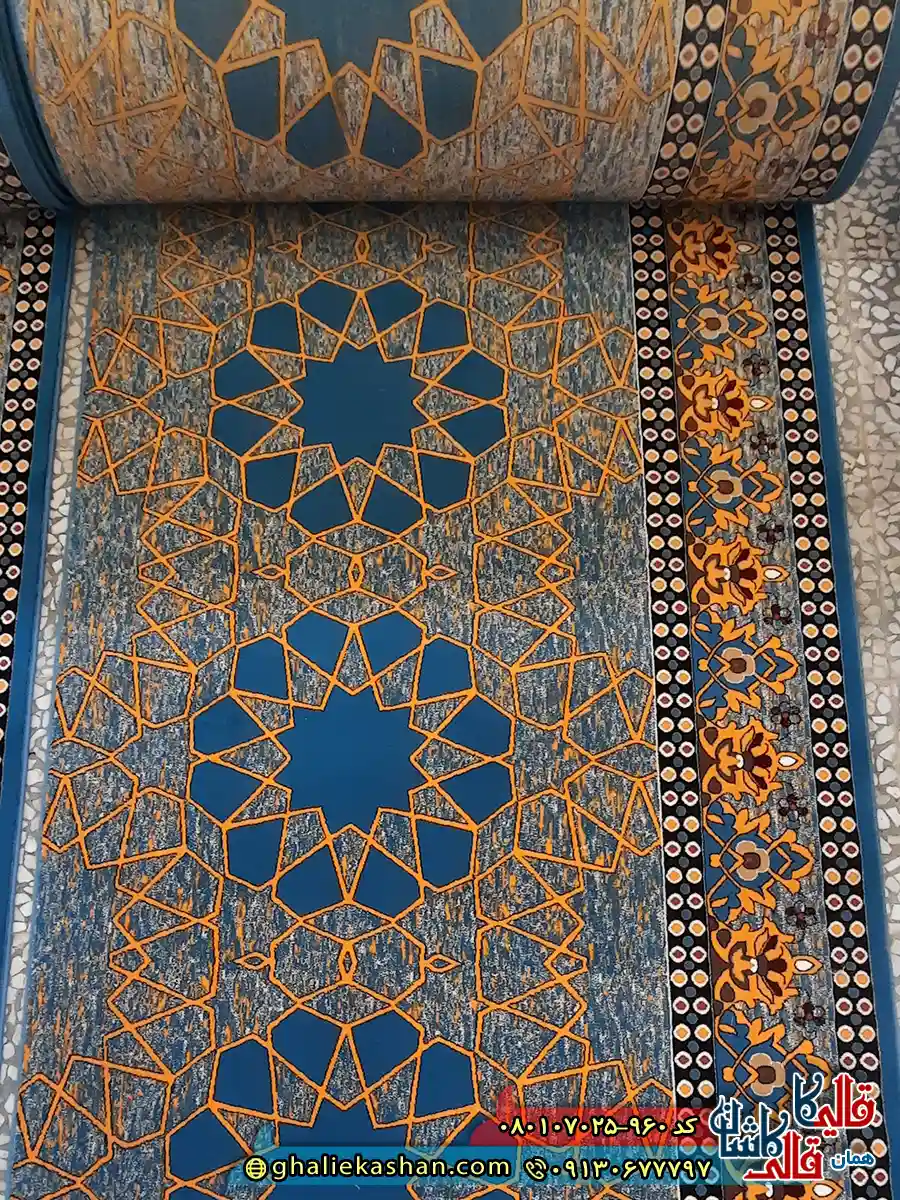 سجاده فرش نماز 700 شانه طرح تشریفات شمسه رنگ آبی کاشان