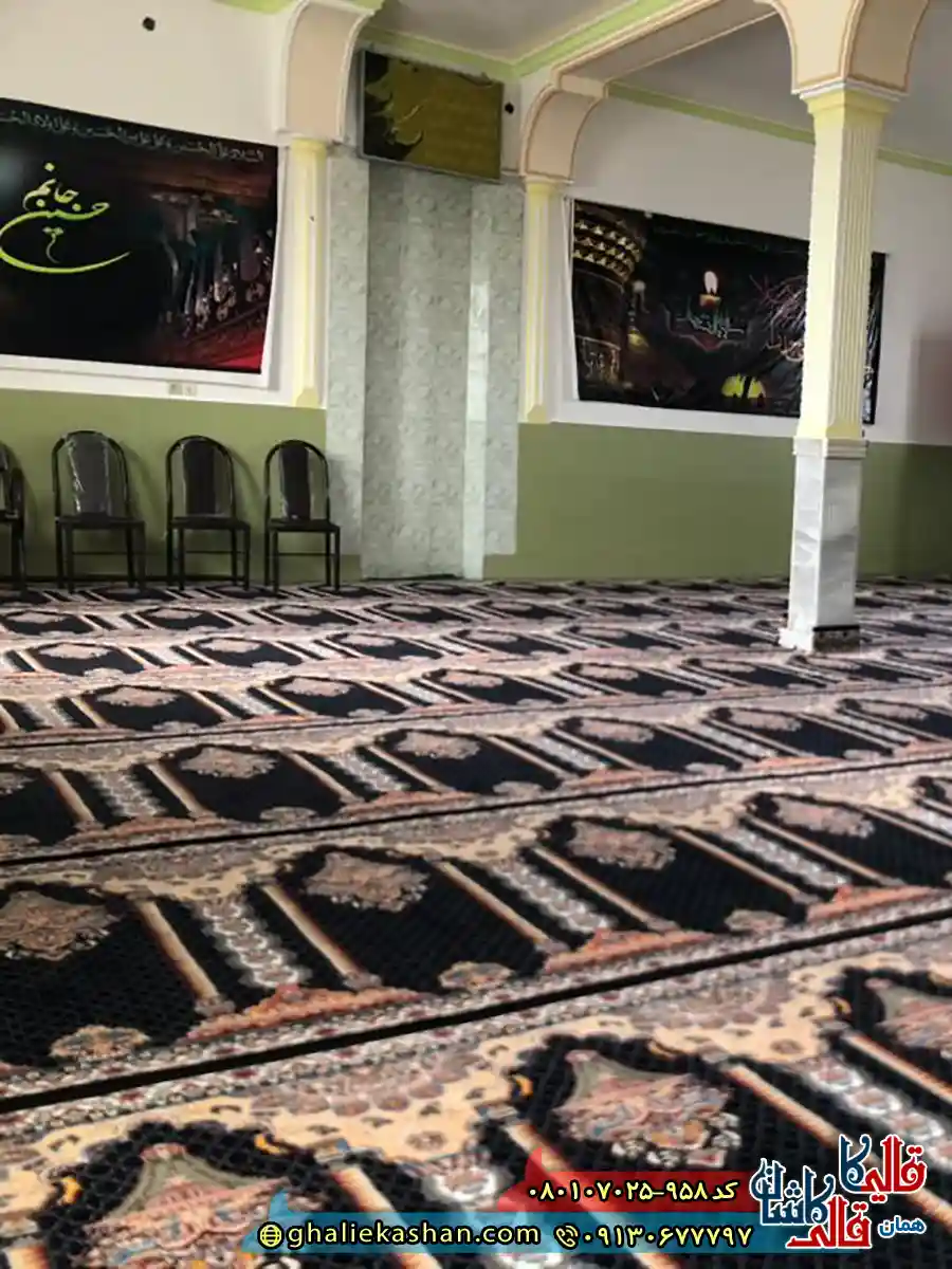 سجاده فرش نماز مسجد 700 شانه طرح لوستری رنگ سرمه ای کاشان 2