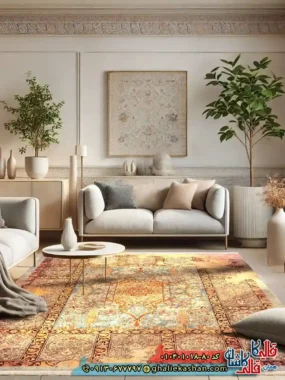 فرش 1000 شانه خشتی طرح نقش جهان زمینه سبز سدری کاشان