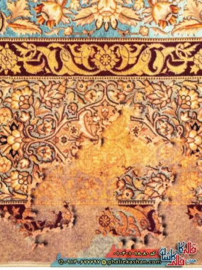 فرش 1000 شانه خشتی طرح نقش جهان زمینه سبز سدری کاشان نزدیک