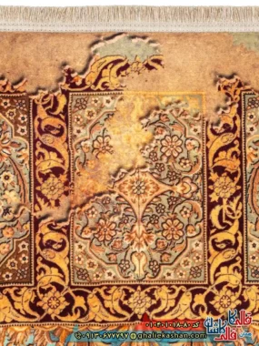 فرش 1000 شانه خشتی طرح نقش جهان زمینه سبز سدری کاشان نزدیک2