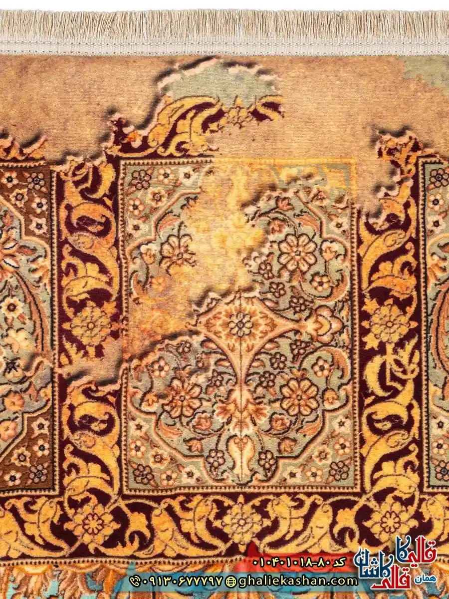 فرش 1000 شانه خشتی طرح نقش جهان زمینه سبز سدری کاشان نزدیک2