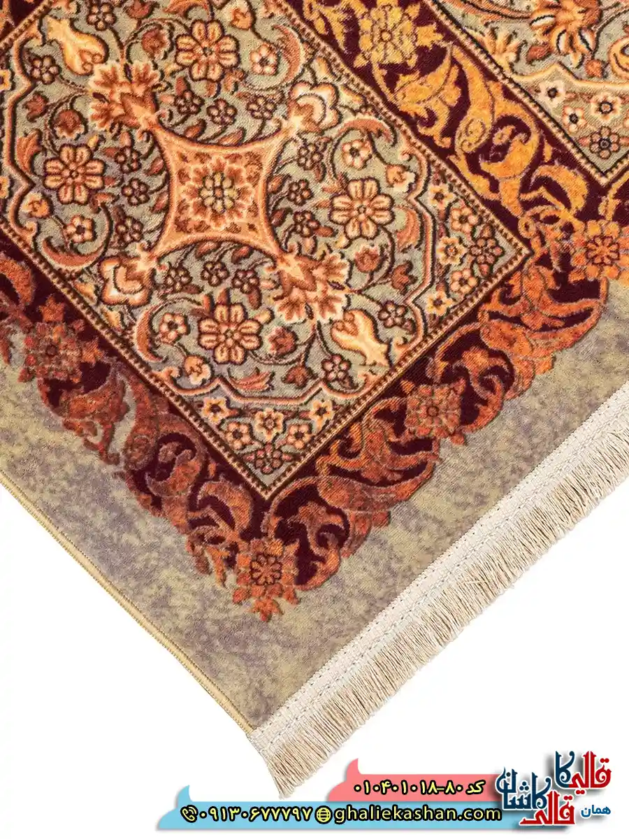 فرش 1000 شانه خشتی طرح نقش جهان زمینه سبز سدری کاشان نزدیک3