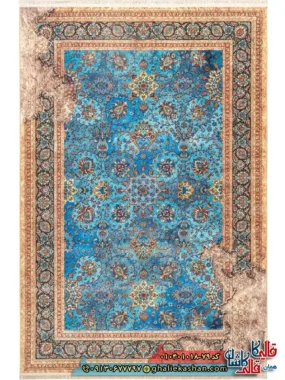فرش 1000 شانه طرح شاه نگار زمینه آبی کاشان اصلی