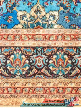 فرش 1000 شانه طرح شاه نگار زمینه آبی کاشان نزدیک