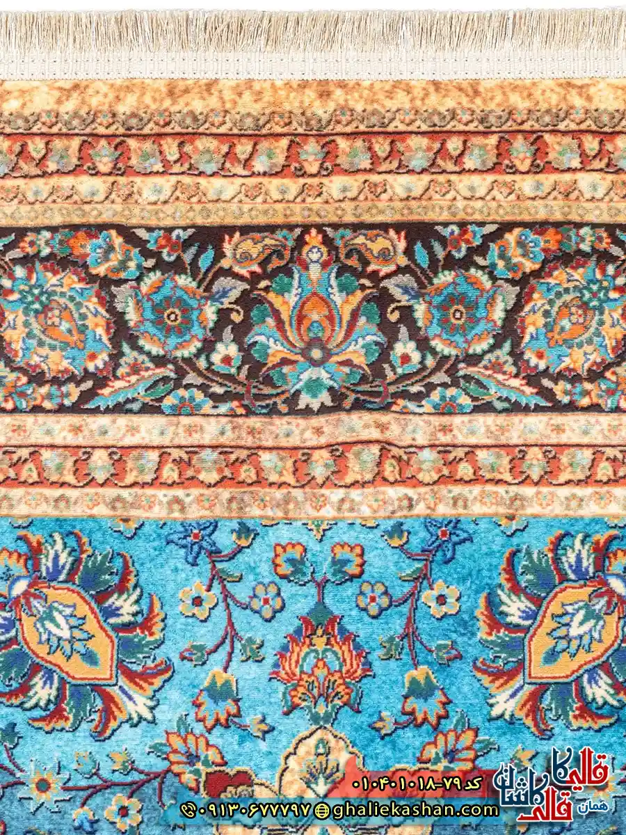 فرش 1000 شانه طرح شاه نگار زمینه آبی کاشان نزدیک2