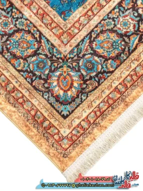 فرش 1000 شانه طرح شاه نگار زمینه آبی کاشان نزدیک3