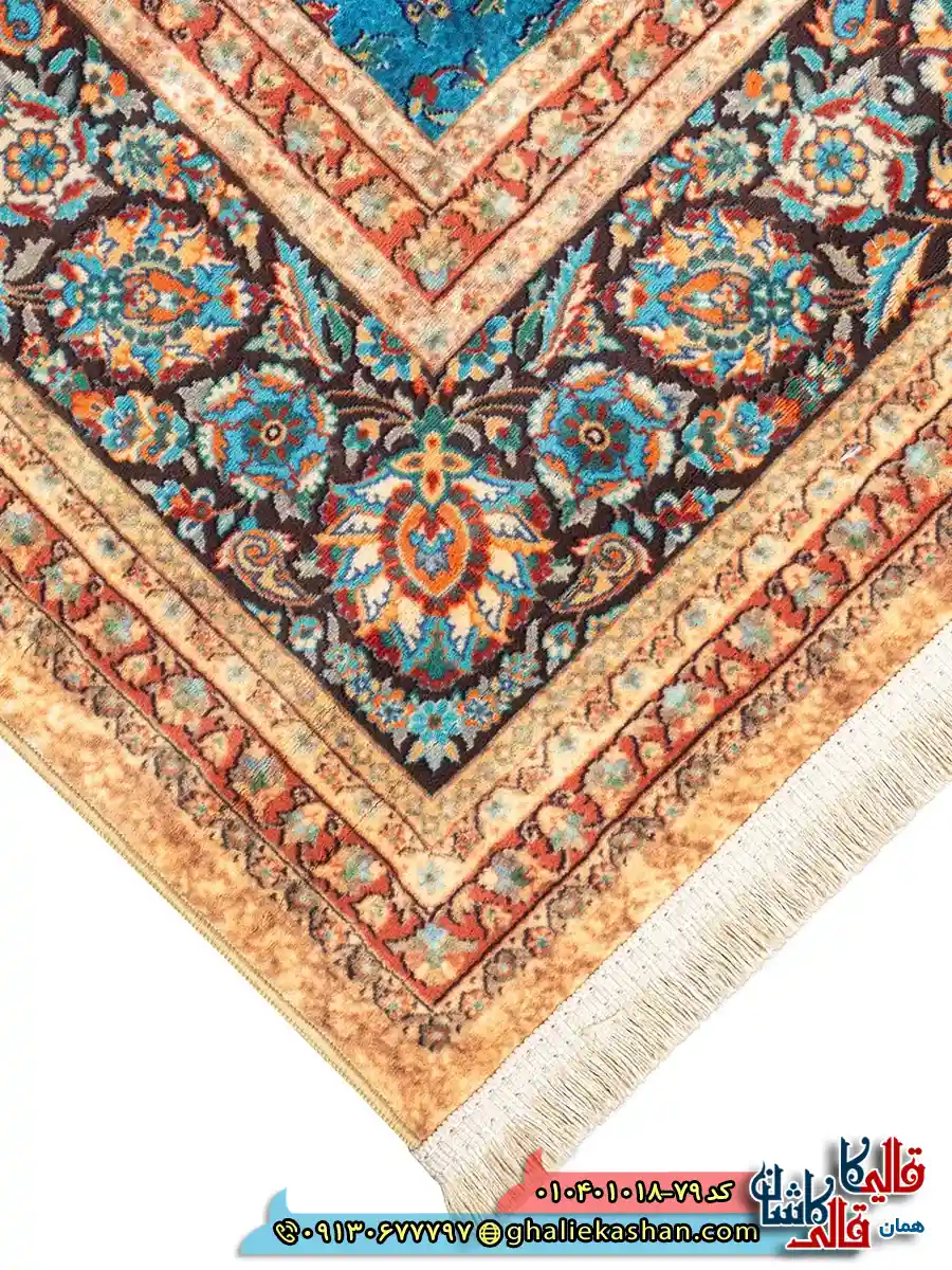 فرش 1000 شانه طرح شاه نگار زمینه آبی کاشان نزدیک3