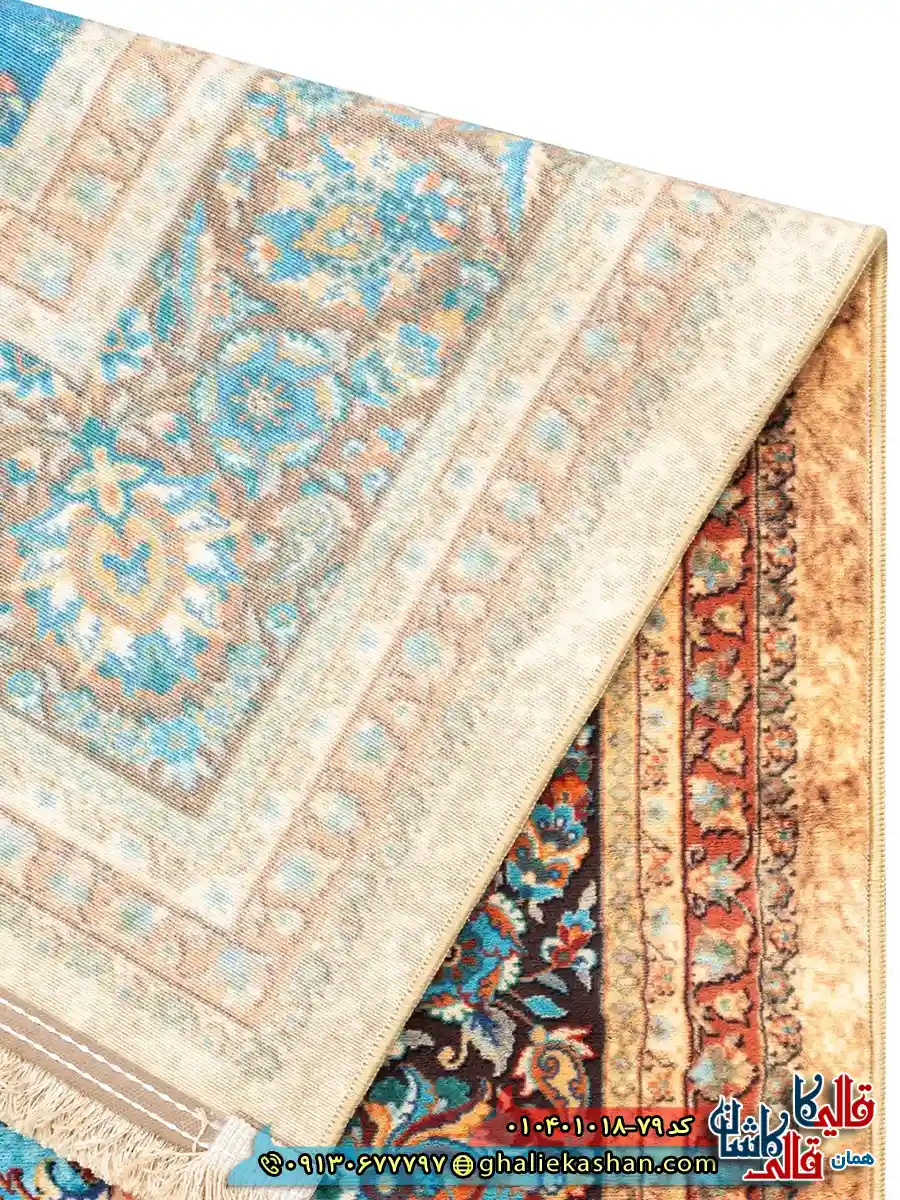 فرش 1000 شانه طرح شاه نگار زمینه آبی کاشان نزدیک4
