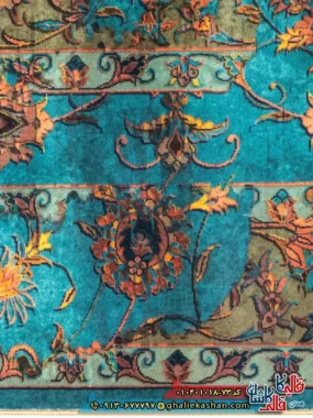 فرش 1000 شانه طرح افشان نگارستان چهل بند زمینه آبی کاشان نزدیک3