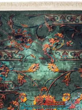 فرش 1000 شانه طرح افشان نگارستان چهل بند زمینه سبز خزه ای کاشان نزدیک2