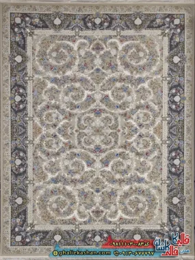 فرش 1000 شانه طرح افشان پردیس رنگ بژ گل برجسته کاشان اصلی