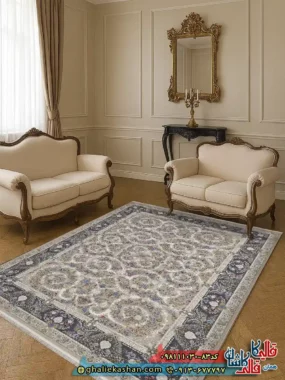 فرش 1000 شانه طرح افشان پردیس رنگ بژ گل برجسته کاشان