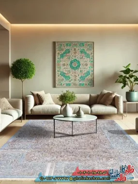 فرش 1000 شانه طرح نونقش آوید زمینه طوسی نقره ای کاشان