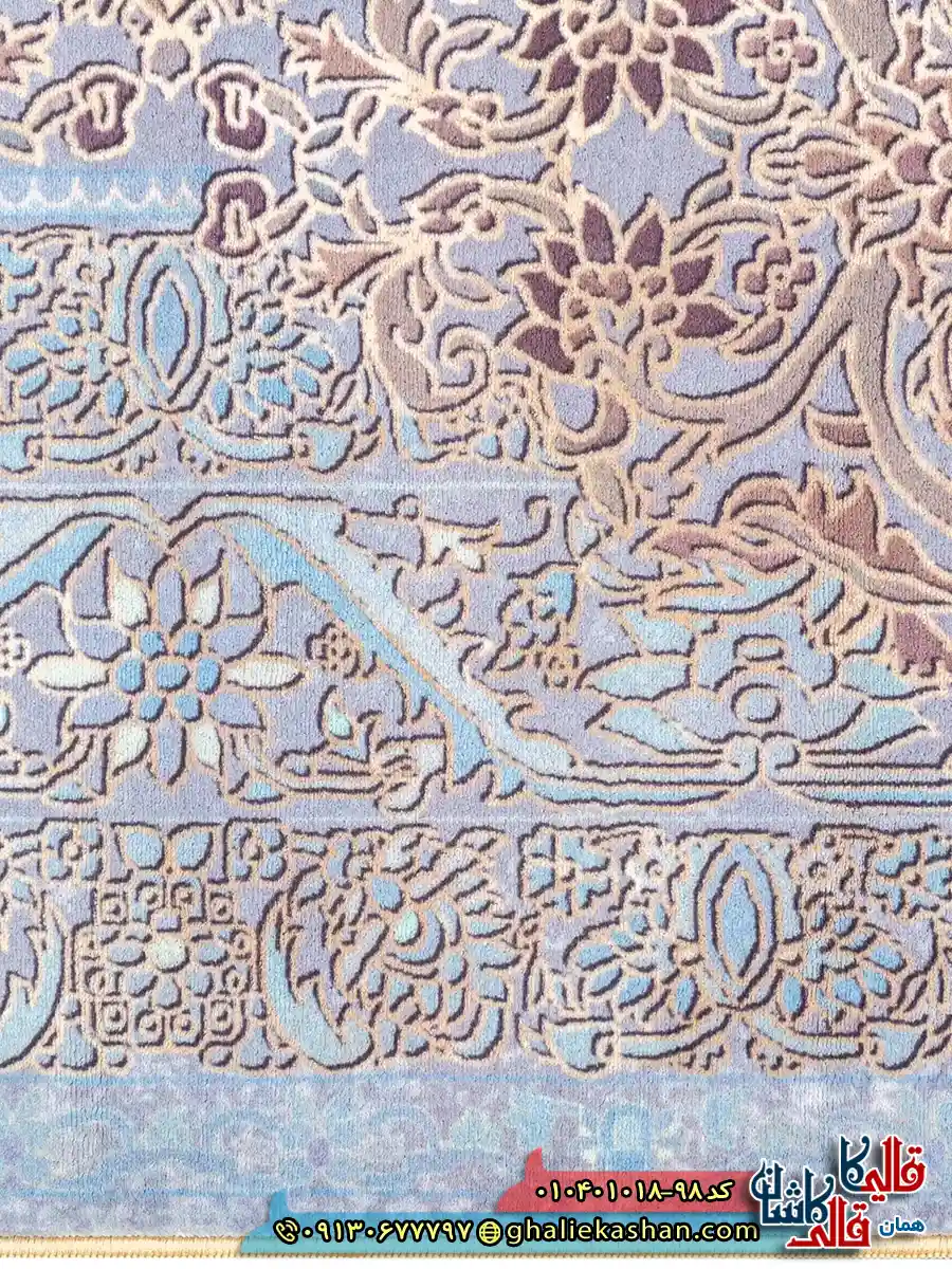 فرش 1000 شانه طرح نونقش آوید زمینه طوسی نقره ای کاشان نزدیک