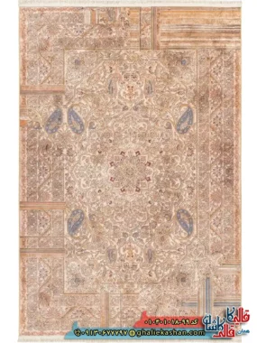 فرش 1000 شانه طرح نونقش آوید زمینه کرم نباتی کاشان اصلی