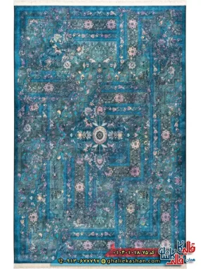 فرش 1000 شانه طرح پلکانی تبریز چهل بند زمینه آبی کاشان اصلی