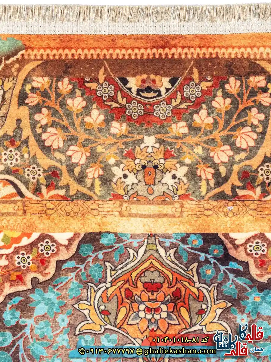 فرش 1000 شانه طرح کاساندرا زمینه سبز دریایی کاشان نزدیک