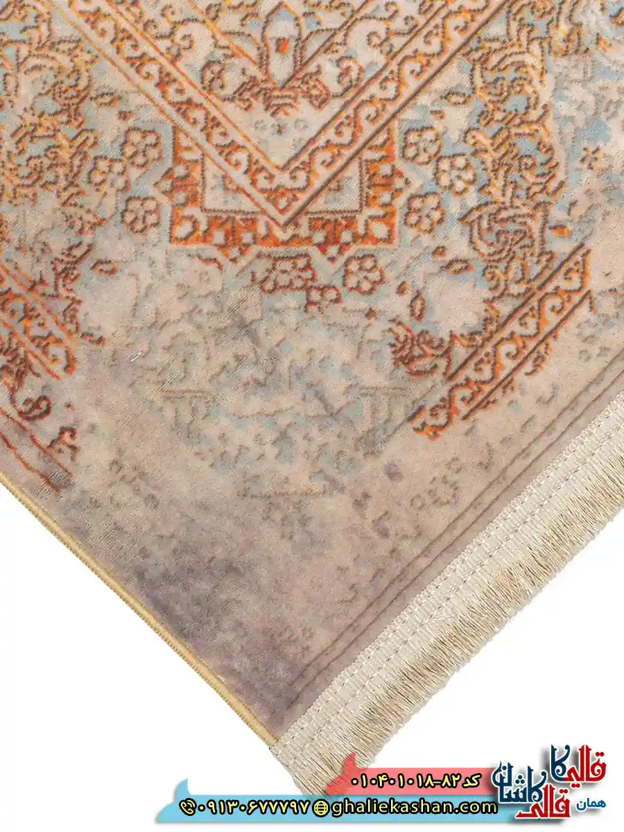 فرش 1000 شانه طرح گلپونه زمینه قهوه ای خاکی کاشان نزدیک2
