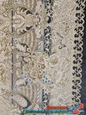 فرش 1200 شانه طرح آبادیس رنگ سرمه ای گل برجسته کاشان نزدیک