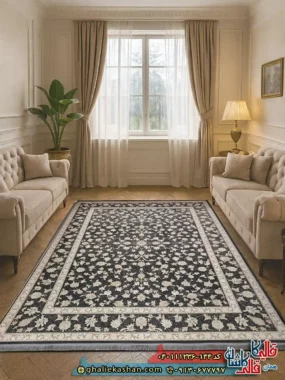 فرش 1200 شانه طرح افشان دلربا رنگ طوسی متالیک گل برجسته کاشان
