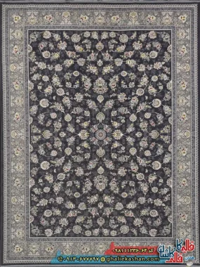 فرش 1200 شانه طرح افشان دلوین رنگ طوسی دودی گل برجسته کاشان اصلی