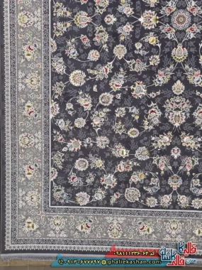 فرش 1200 شانه طرح افشان دلوین رنگ طوسی دودی گل برجسته کاشان حاشیه