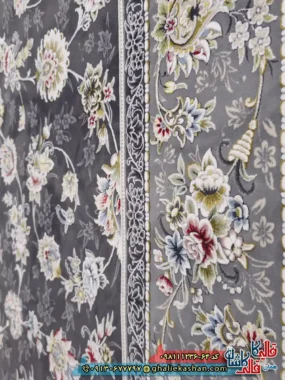 فرش 1200 شانه طرح افشان دلوین رنگ طوسی دودی گل برجسته کاشان نزدیک