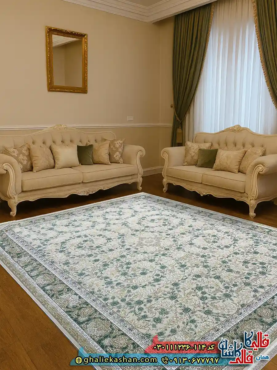 فرش 1200 شانه طرح افشان رزیتا رنگ صدفی سبز گل برجسته کاشان دکوراسیون فرش 1200 شانه طرح افشان رزیتا رنگ صدفی سبز گل برجسته کاشان دکوراسیون